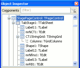 Object Inspector showing TControls